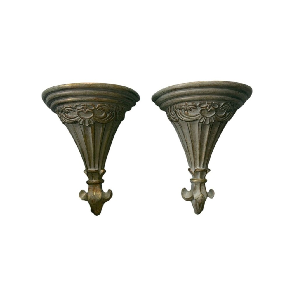 Vintage Ornate Hollywood Regency Style Wall Shelves Sconces